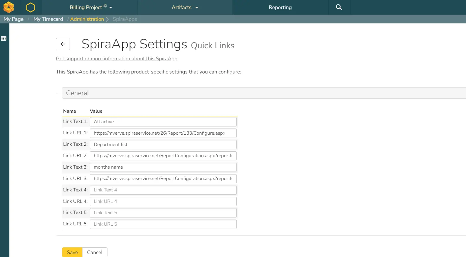 Quick Links widget configured for Product A