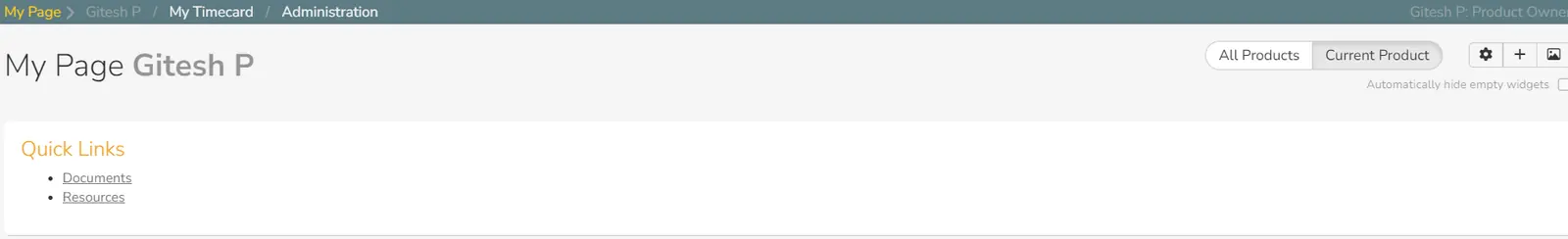 Quick Links widget shown on My Page