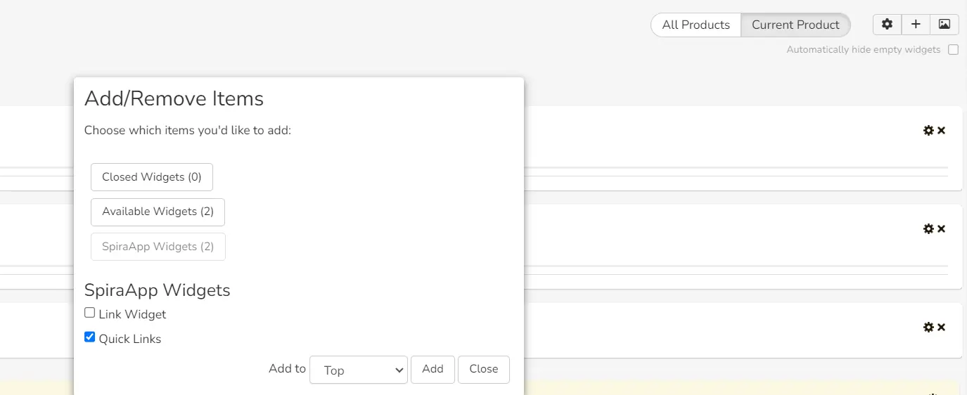 Adding the Quick Links widget on My Page