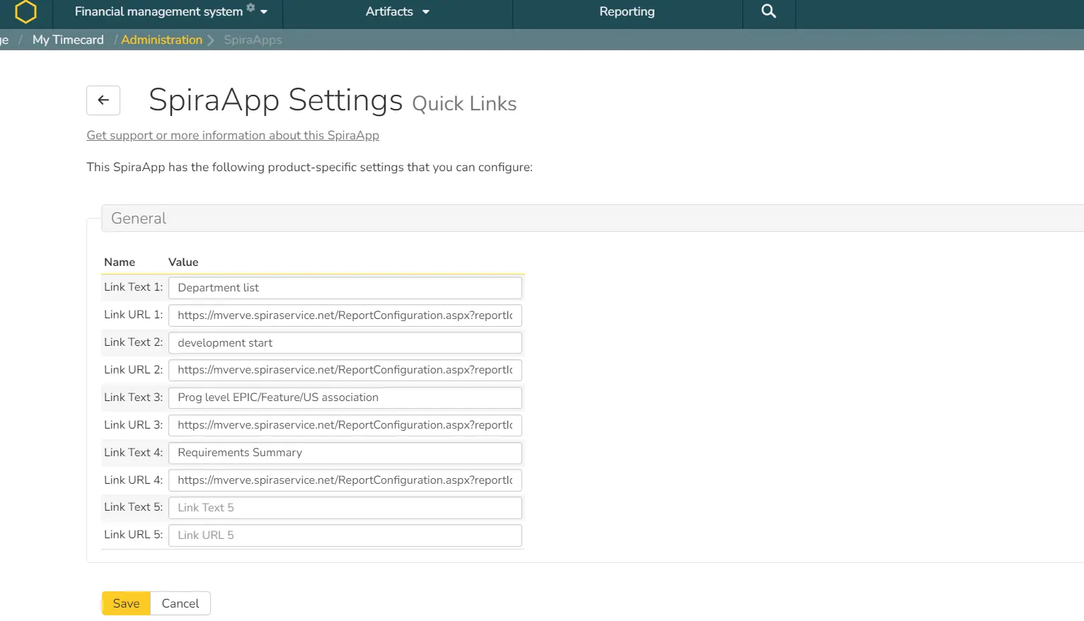 Quick Links widget configured for Product B