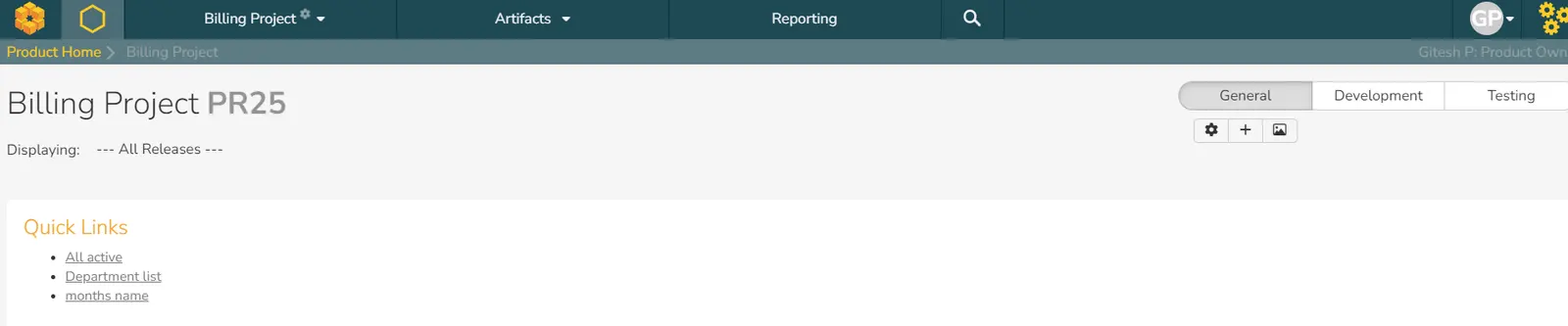 Quick Links widget shown on Product Home