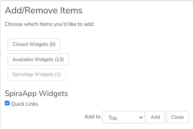 Adding the Quick Links widget on Product Home